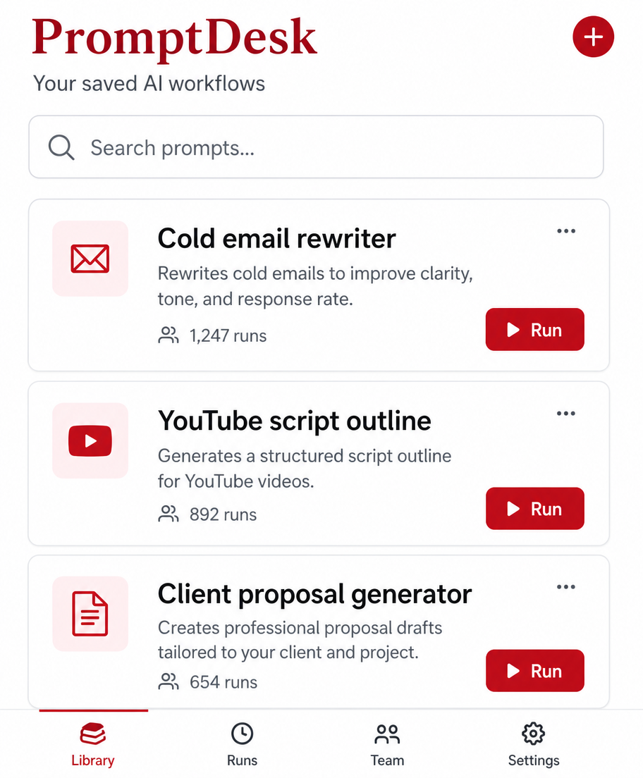 PromptDesk app screen