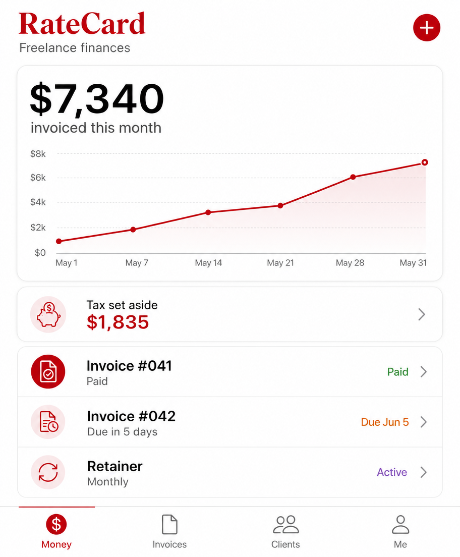 RateCard app screen